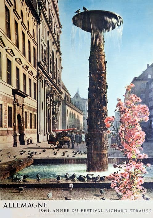 Vintage Travel Poster, Richard Strauss Fountain, Munich