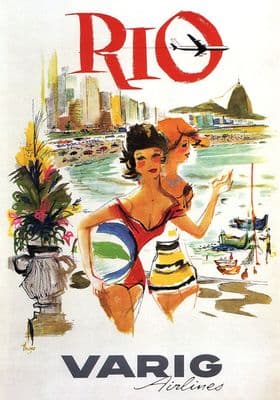 Vintage Travel Poster Rio Varig Airlines