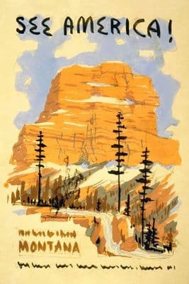 Vintage Travel Poster, see America, Montana, USA