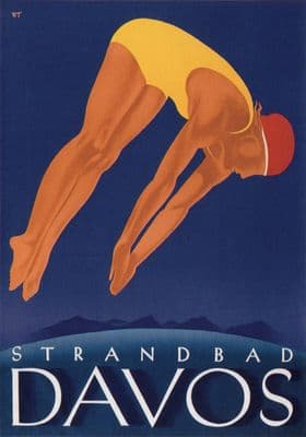 Vintage Travel Poster, Strandbad Davos