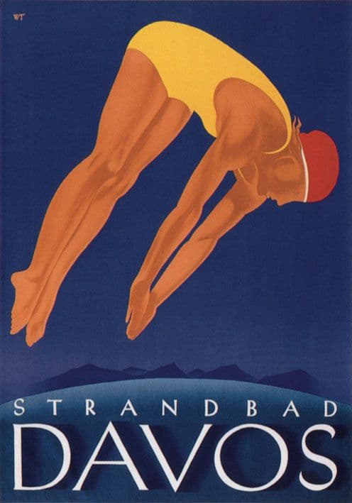 Vintage Travel Poster, Strandbad Davos