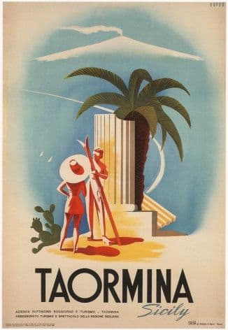 Vintage Travel Poster Taormina Sicily