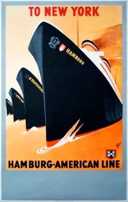 Vintage Travel Poster To New York Hamburg American Line