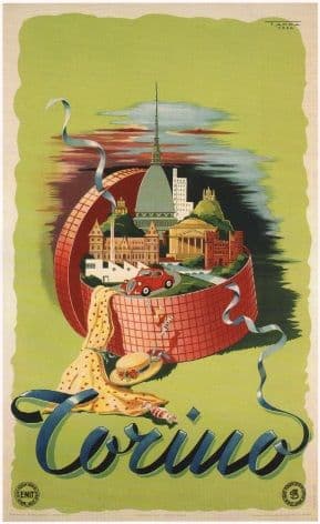 Vintage Travel Poster, Torino, Italy.
