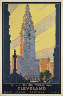Vintage travel poster, Union terminal Cleveland