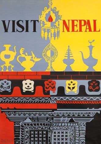 Vintage Travel Poster, Visit Nepal, Asia
