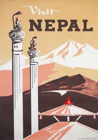 Vintage Travel Poster, Visit Nepal Asia