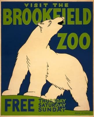 Vintage Travel Poster Visit the Brookfield Zoo, Chicago