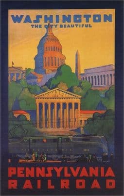 Vintage Travel Poster Washington Pennsylvania Railroad