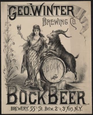 Vintage Travel Poster, Winter Brewing Co. bock beer. Brewery 55th St. Louis Kraemer N.Y.