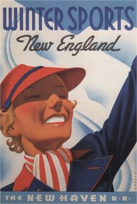 Vintage Travel Poster Winter Sports New England