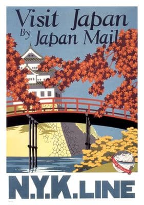 Vintage Travel Tourism NYK Line Pagoda Blossom Japan