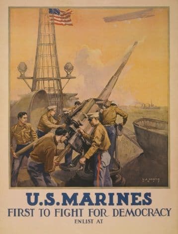 Vintage U.S. Marines - first to fight for democracy - Enlisting Poster.