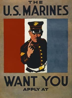 1917 WW Recrutment Poster | U.S. Marnes Actve Servce: Land, Sea 1917 WW Recrutment Poster | U.S. Marnes Actve Servce: Land, Sea