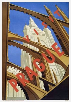 Vintage Visit Prague Tavel Poster
