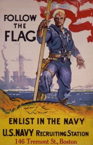 Vintage War Poster Follow the flag, enlist in the Navy, U.S. Navy Recruiting Station
