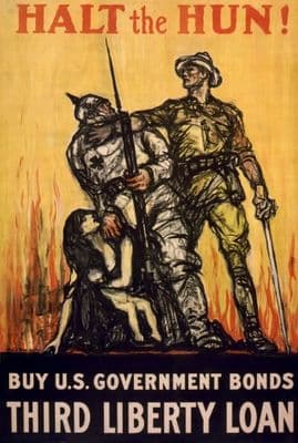 Vintage War Poster Halt the Hun! Buy U.S. Government bonds, third liberty loan.