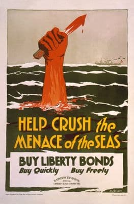 Vintage War Poster Help crush the menace of the seas - buy liberty bonds.