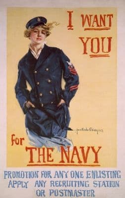 Vintage War Poster I want you for the Navy promotion for anyone enlisting, apply any recruiting station or postmaster