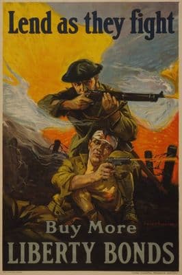 Vintage War Poster Lend as they Fight, Buy more Liberty Bonds.