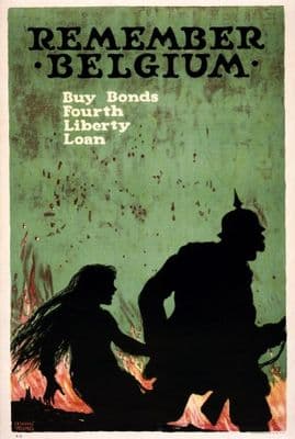 Vintage War Poster Remember Belgium--Buy bonds--Fourth Liberty Loan / Ellsworth Young.