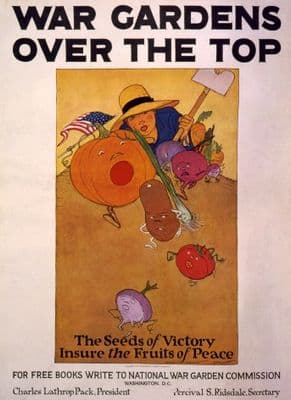 Vintage War Poster War gardens over the top, the seeds of victory insure the fruits of peace