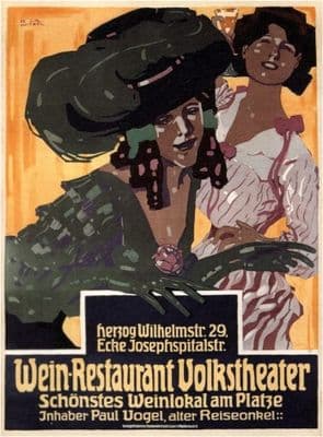 Vintage Wein Restaurant Volkstheater German Advertising Poster.