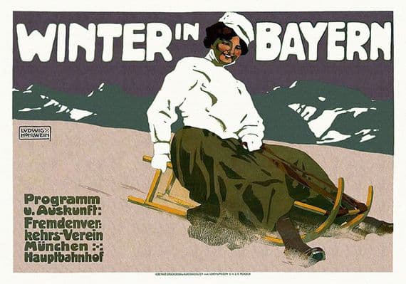 Vintage Winter in Bayern Travel Poster
