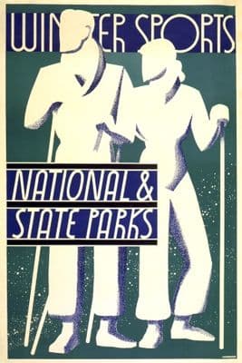 Vintage Winter Sports Poster Skiing and Skating USA