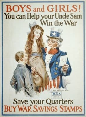 Vintage World War Poster 'Boys and Girls! You Can Help Your Uncle Sam Win the War.