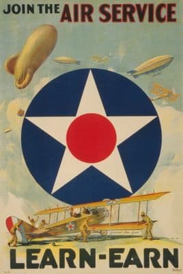 Vintage World War Poster Join the Air Service Learn - Earn.