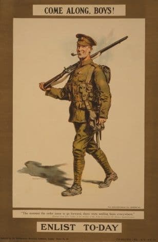 Vintage WW1 poster. Come along, boys! Enlist to-day / W.H. Caffyn