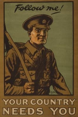 Vintage WW1 poster. Follow me, your country needs you