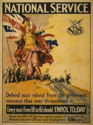Vintage WW1 Poster. National Service remembrance.