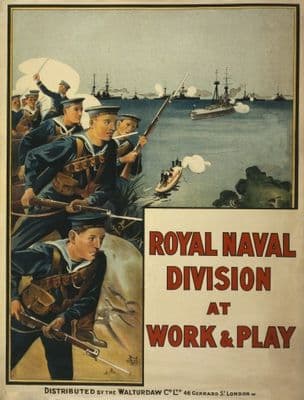 Vintage WW1 Poster. Royal Naval Division at work & play.