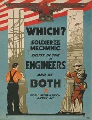 Vintage WWI US Army Engineers Mechanic Recruitment Poster