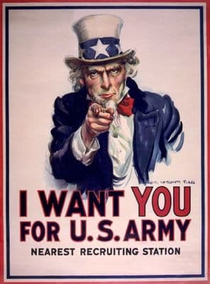 Vintage WWII Military Poster - I Want You For U.S. Army