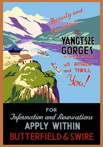 Vintage Yangtsze Gorges Travel Poster. China