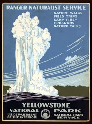 Vintage Yellowstone National Park USA Travel Poster.