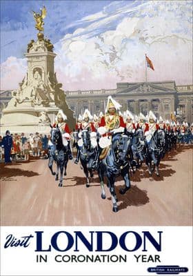 Visit London in Coronation Year. 1953 BR Travel Poster by Gordon Nicoll
