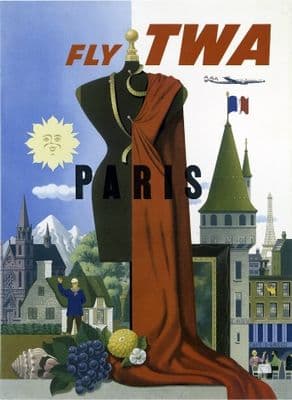 Visit Paris, France. Vintage Trans World Airlines Poster.