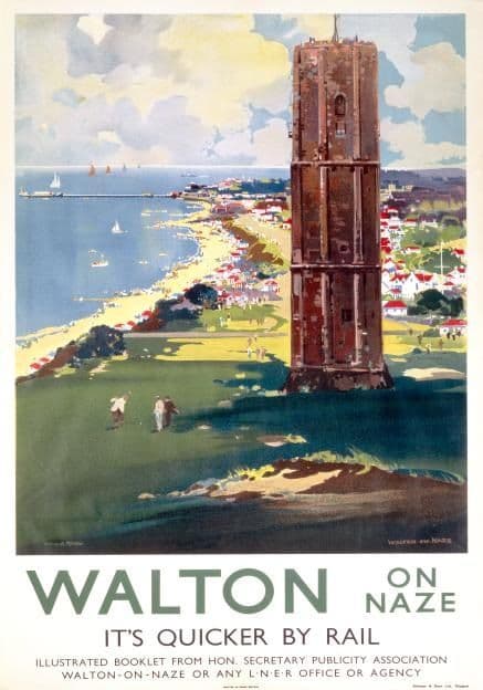 Walton on Naze, Naze Tower, Essex, England, Vintage travel poster railway print