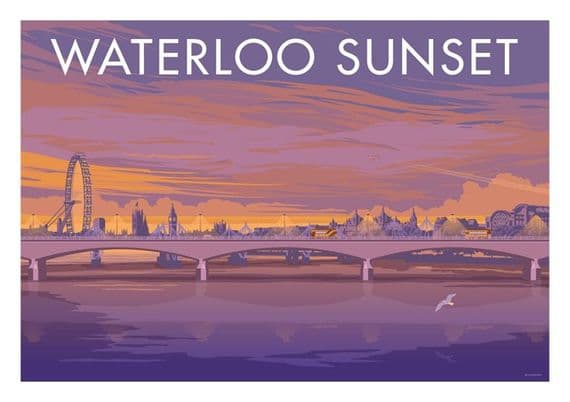 Waterloo Sunset, London.  Vintage Inspired poster by  Stephen Millership