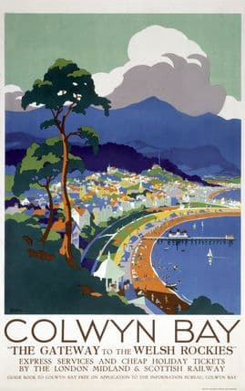 Welsh Railway Art Travel Poster Print, Colwyn Bay Wales, The Gateway to the Welsh Rockies by LMS