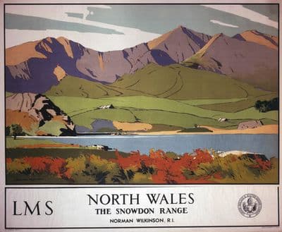 Welsh Railway Travel Poster, The Snowdon Range, North Wales by  Norman Wilkinson and LMS