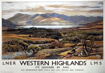 Western Highlands by Ben & Glen. LNER/LMS Vintage Travel Poster by Samuel John Lamorna Birch