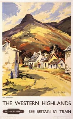 Western Highlands Vintage Railway Travel Poster Print Near Ballachulish in Scotland British Railways