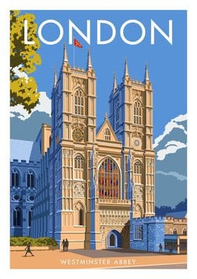 Westminster Abbey, London.  Vintage Inspired poster by  Stephen Millership