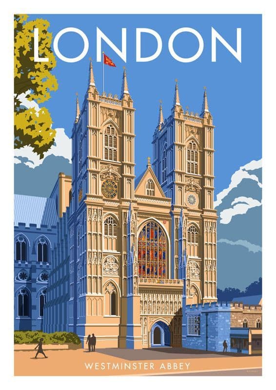 Westminster Abbey, London.  Vintage Inspired poster by  Stephen Millership