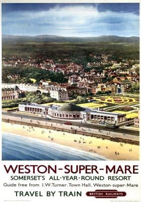 Weston Super Mare, Somerset, British Railways Travel by Train Poster Print